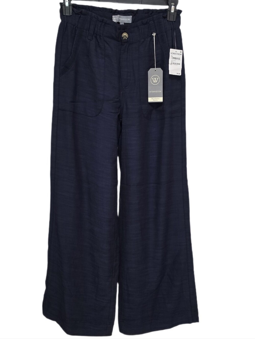 Wit & Wisdom Textured Wide Leg Pants Skyrise Ab Solution In Navy Blue 4